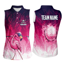 Load image into Gallery viewer, Funny Flamingo pink camo flame golf ball Women Golf  Sleeveless Polo Shirt Custom Ladies Golf tops NQS9697