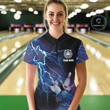Load image into Gallery viewer, Womens bowling Quarter Zip shirts Custom blue lightning thunder Bowling Team Jersey, gift for Bowlers NQS5244