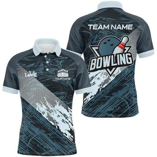 Blue camo bowling ball and pins custom Men Bowling Polo Shirts, gift for team bowlers NQS7481