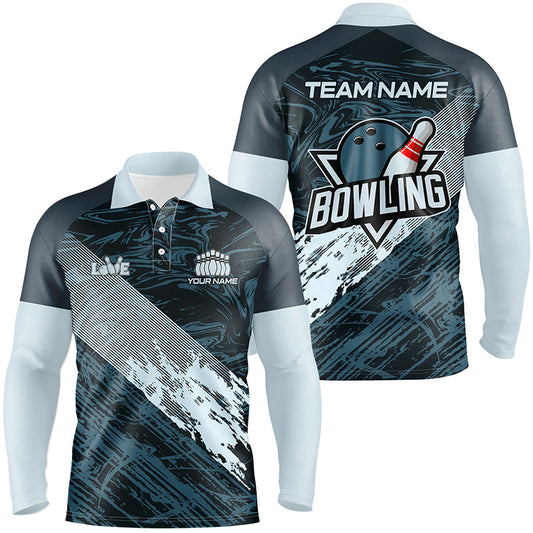 Blue camo bowling ball and pins custom Men Bowling Polo Shirts, gift for team bowlers NQS7481