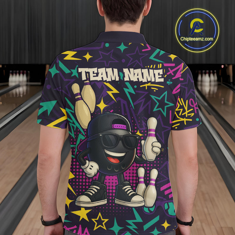 Funny Bowling shirts for Men custom purple graffiti pattern bowling team jerseys, gift for bowlers NQS10271