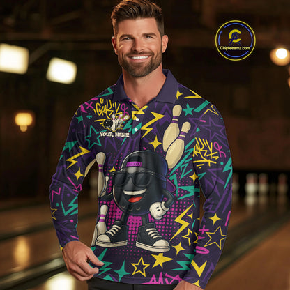 Funny Bowling shirts for Men custom purple graffiti pattern bowling team jerseys, gift for bowlers NQS10271