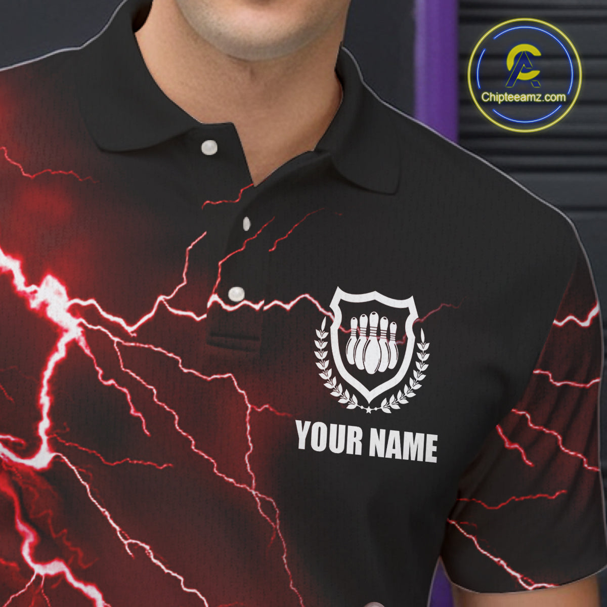 Mens polo bowling shirts Custom red lightning thunder Bowling Team Jersey, gift for team Bowlers NQS6145