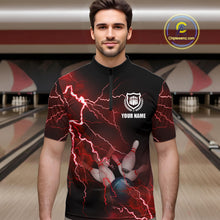 Load image into Gallery viewer, Men&#39;s bowling Quarter Zip shirts Custom red lightning thunder Bowling Team Jersey, gift for Bowlers NQS6145