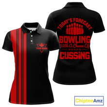 Load image into Gallery viewer, Black and Red retro Bowling shirts for Women custom Today's forecast bowling with a chance of cussing NQS10452