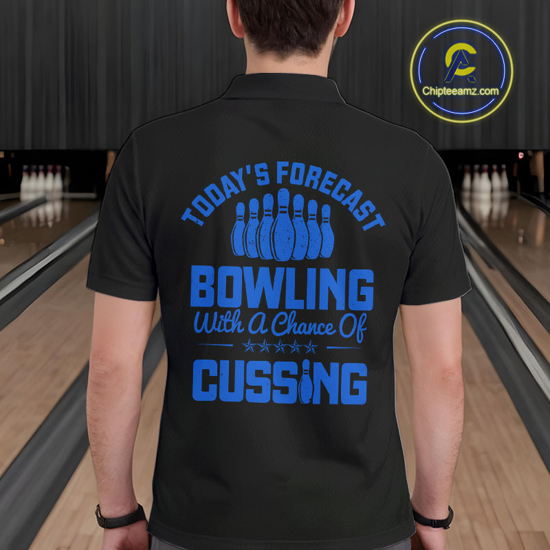 Black and Blue retro Bowling shirts for men custom Today's forecast bowling with a chance of cussing NQS10453