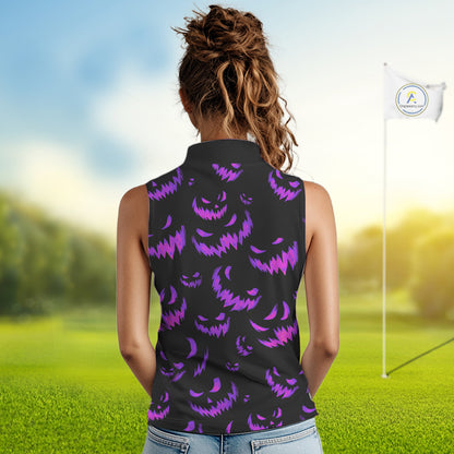 Purple and Black Halloween Pattern Funny Skull Golf sleeveless polo shirt Custom Halloween golf top NQS10663