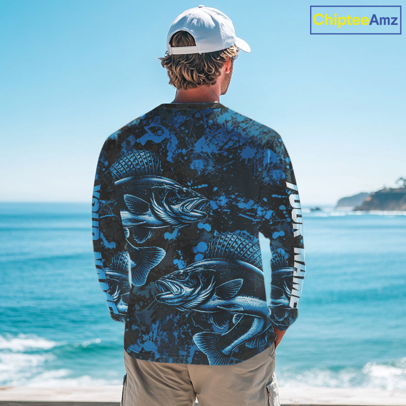 Blue Camo Walleye Fishing Shirts Custom performance fishing apparel, walleye fishing jerseys NQS11061