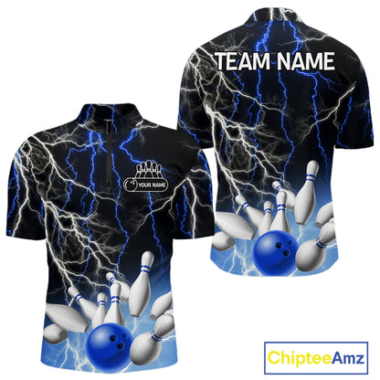 Men's bowling Polo, Quarter Zip shirts Custom Blue lightning thunder team bowling league jerseys NQS11261