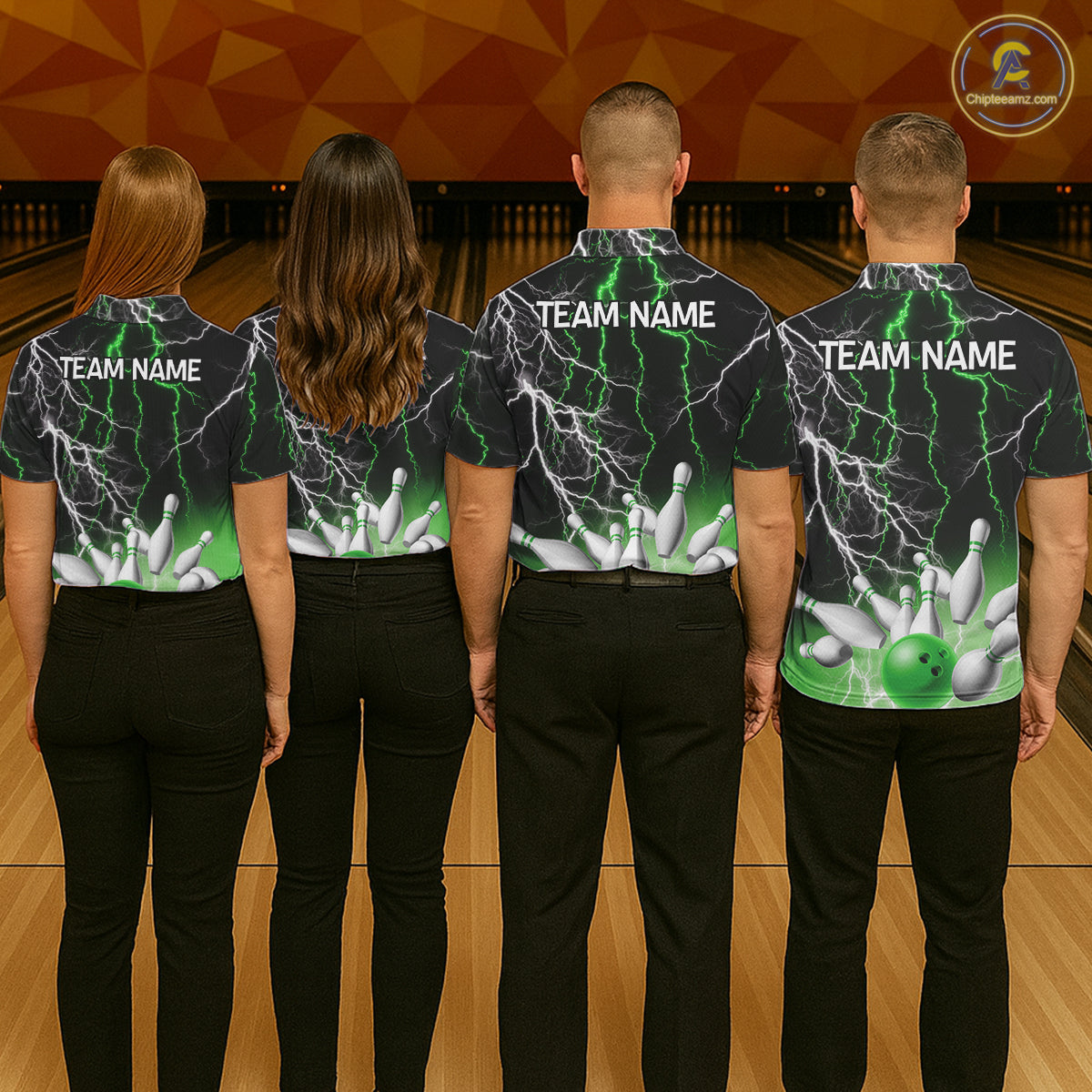 Women's bowling Polo, Quarter Zip shirts Custom Green lightning thunder team bowling league jerseys NQS11262