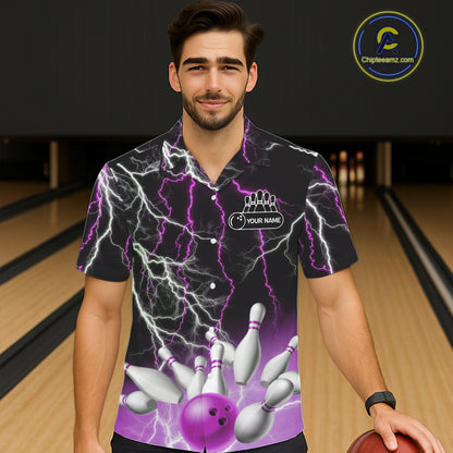 Bowling Hawaiian Shirt Custom Purple lightning thunder team bowling league jerseys NQS11263