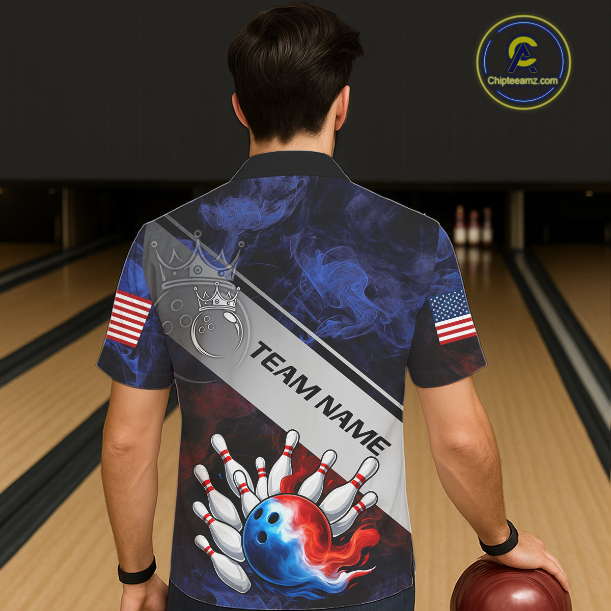 Red, White & Blue Smoke American Flag Bowling Hawaiian Shirt Custom patriotic Team bowling jersey NQS11269