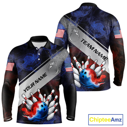 Red, White & Blue Smoke American Flag Bowling shirts For men Custom patriotic Team bowling jersey NQS11269