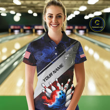 Load image into Gallery viewer, Red, White &amp; Blue Smoke American Flag Bowling shirts For Women Custom patriotic Team bowling jersey NQS11269