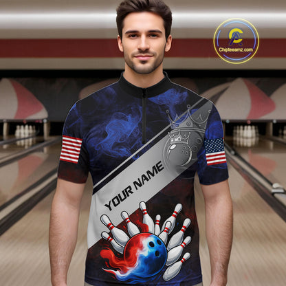Red, White & Blue Smoke American Flag Bowling shirts For men Custom patriotic Team bowling jersey NQS11269