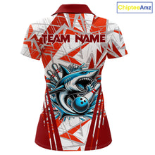 Load image into Gallery viewer, Red and White Camo Shark Bowling Team Shirt For Women Custom Shark Bowling Polo, Quarter Zip Shirt NQS11472