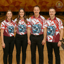 Load image into Gallery viewer, Red and White Camo Shark Bowling Team Shirt For Women Custom Shark Bowling Polo, Quarter Zip Shirt NQS11472