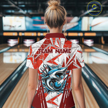 Load image into Gallery viewer, Red and White Camo Shark Bowling Team Shirt For Women Custom Shark Bowling Polo, Quarter Zip Shirt NQS11472