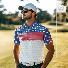 Load image into Gallery viewer, Personalized Red, White and Blue American Flag Men golf polo shirts Custom patriotic mens golf wear NQS9550