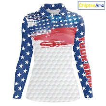 Load image into Gallery viewer, Personalized Red, White and Blue American Flag Women golf polo shirt Custom patriotic ladies golf tops NQS9550