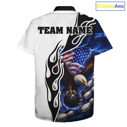 Blue Lightning Thunder American Flag Eagle Bowling Hawaiian shirt Custom Patriotic Team Bowler Jersey NQS11658