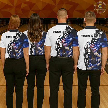 Blue Lightning Thunder American Flag Eagle Bowling shirt for Men Custom Patriotic Team bowling Jersey NQS11658
