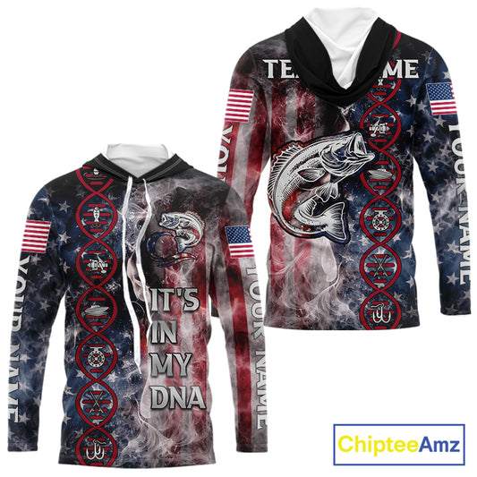 Largemouth Bass fishing smoke American Flag It's in my DNA custom UV protection fishing shirts NQS11664