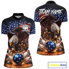 Load image into Gallery viewer, American Flag Flame Eagle Bowling Polo, 1/4 Zip Shirts For Women Custom Patriotic Bowling Team Jersey NQS11748