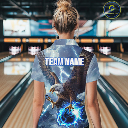 Blue lightning thunder bowling Eagle custom Women Bowling Quarter Zip Shirts, gift for team bowlers NQS7488