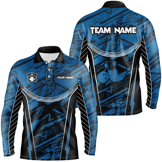 Blue camo Men Bowling Polo Shirts custom team bowling jerseys, gift for bowlers NQS7490