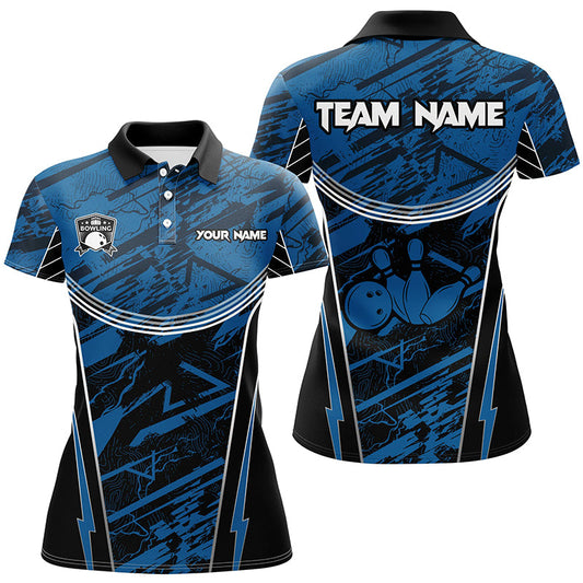 Blue camo Womens Bowling Polo Shirts custom team bowling jerseys, gift for bowlers NQS7490