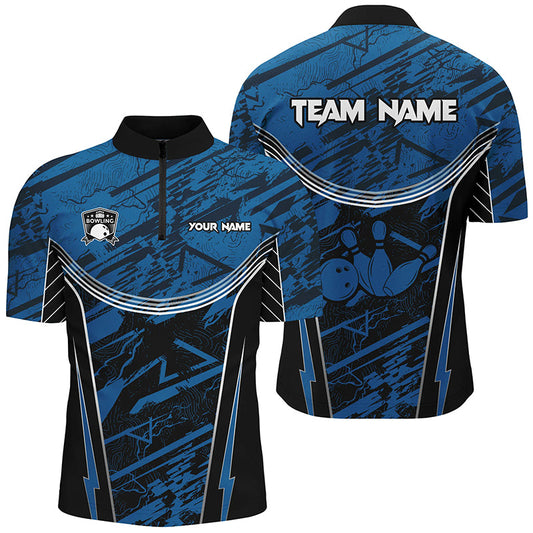 Blue camo Men Bowling Quarter Zip Shirts custom team bowling jerseys, gift for bowlers NQS7490