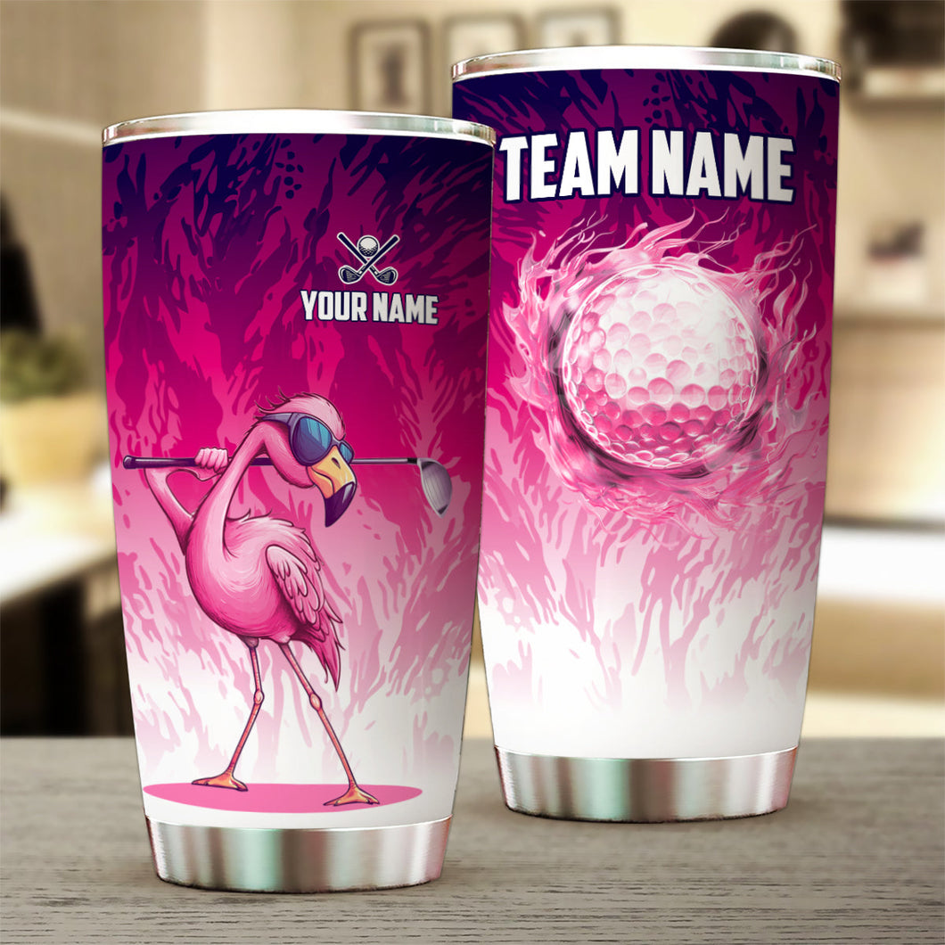 Pink Camo Flamingo Flame Golf Ball Custom Funny Stainless Steel Tumbler Cup - personalized golf gifts NQS9875