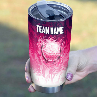 Pink Camo Flamingo Flame Golf Ball Custom Funny Stainless Steel Tumbler Cup - personalized golf gifts NQS9875