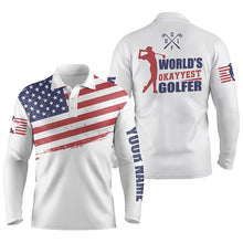 Load image into Gallery viewer, Funny Mens golf polo shirts custom name white American flag patriotic world's okayyest golfer NQS5754