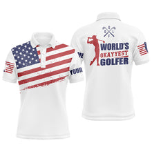 Load image into Gallery viewer, Funny Mens golf polo shirts custom name white American flag patriotic world's okayyest golfer NQS5754