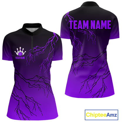 Black and Purple gradient Lightning thunder storm Bowling shirts for Women Custom Bowling Team Jersey NQS10136