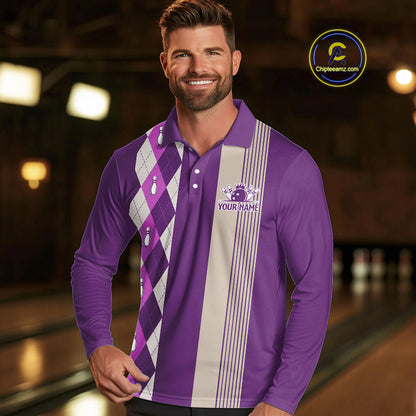 Retro Purple argyle pattern Bowling shirts For Men custom bowling team jerseys Bowler Outfits NQS10275
