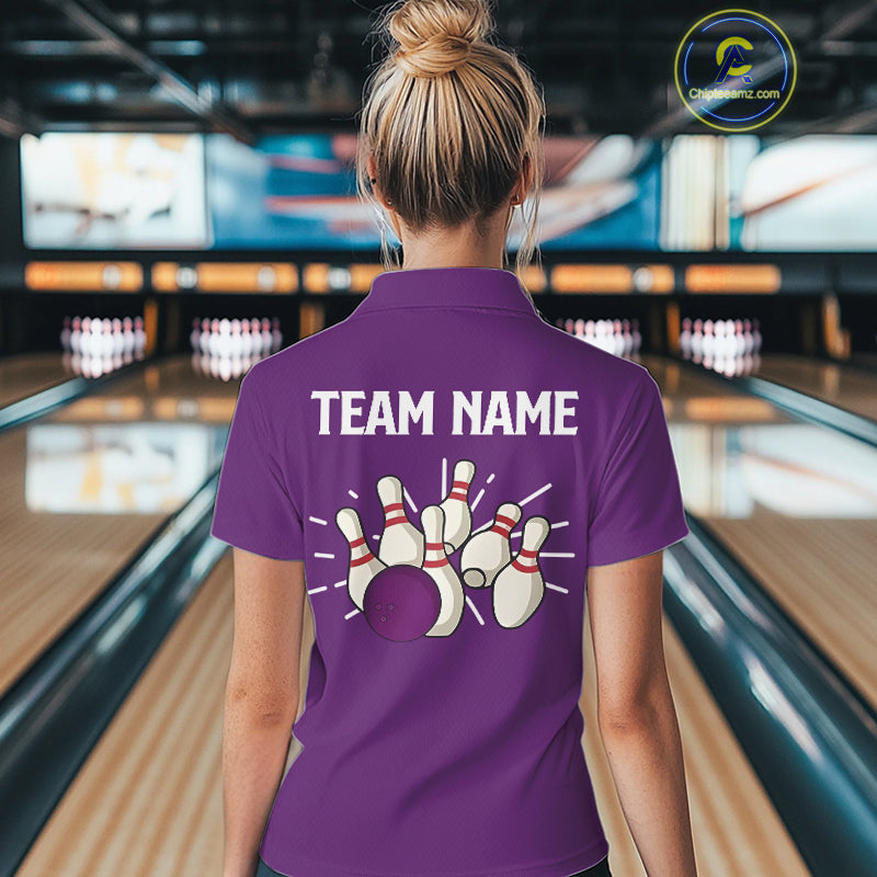 Retro Purple argyle pattern Bowling shirts For Women custom bowling team jerseys Bowler Outfits NQS10275