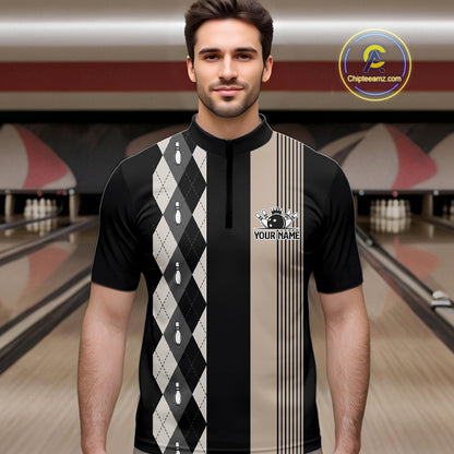 Retro Black argyle pattern Bowling shirts For Men custom bowling team jerseys Bowler Outfits NQS10276