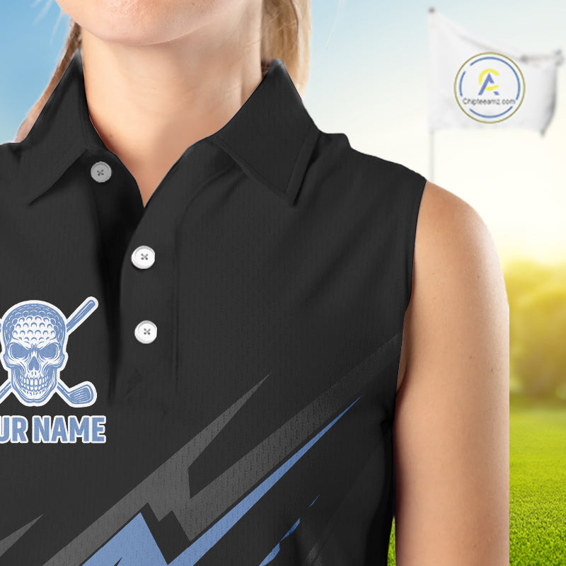 Black and Blue Skull Sleeveless Golf polo shirts Custom Ladies golf tops, Personalized golf gifts NQS10467