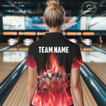 Personalized Women Bowling Shirt Red flame Bowling Ball Pins Team bowling jerseys for ladies Bowler NQS10473