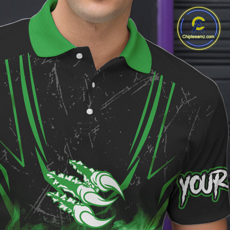 Black and Green Flame Eagle Bowling Shirt For Men Custom Team Name Bowling Jerseys For Bowlers NQS10675