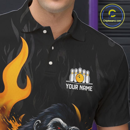 Black and Orange Flame Gorilla Bowling shirts For Men Custom Gorilla Team Bowling Jerseys NQS11279