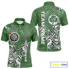 Load image into Gallery viewer, Green Irish Tribal Cross St Patrick's Day Mens Darts shirts Custom Lucky Darts Team Jerseys NQS9553