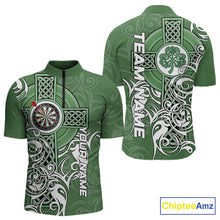 Load image into Gallery viewer, Green Irish Tribal Cross St Patrick's Day Mens Darts shirts Custom Lucky Darts Team Jerseys NQS9553