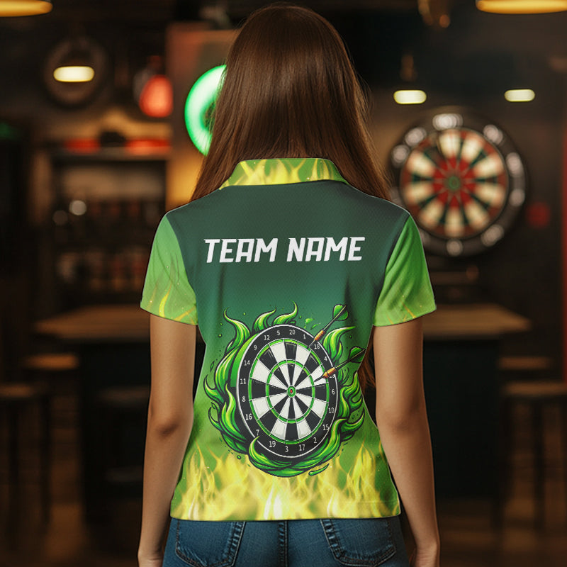 Yellow Green Flame Darts Shirts For Women Custom Fire Team Darts Jersey NQS9558