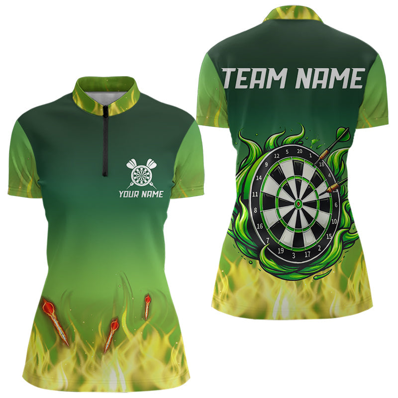 Yellow Green Flame Darts Shirts For Women Custom Fire Team Darts Jersey NQS9558