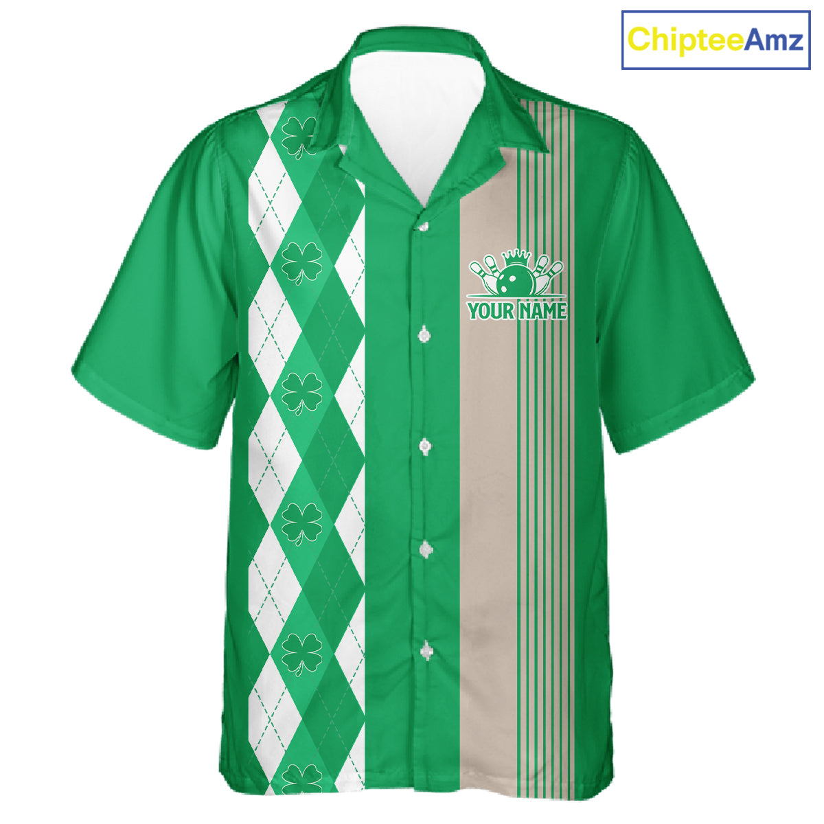 Retro Green argyle pattern shamrock Bowling Hawaiian shirts custom St Patrick's bowling team jersey NQS11667