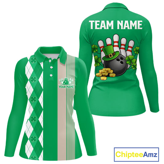 Retro Green argyle pattern shamrock Bowling shirts For Women custom St Patrick's bowling team jersey NQS11667